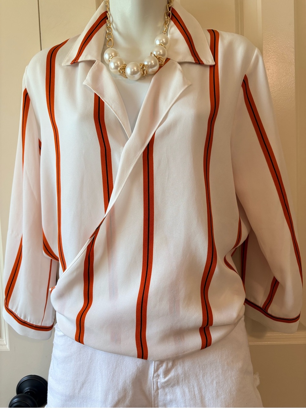 Madison White Blouse with Orange Stripes, size M